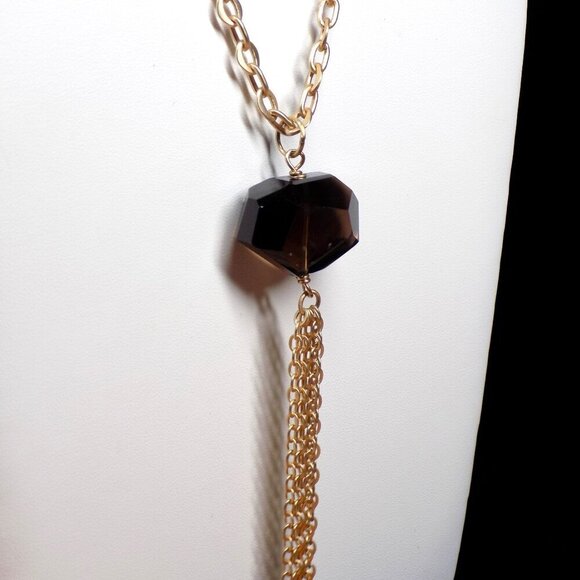 For BR Aureus + Argent Big Brown Stone Pendant Necklace Tassel 28" Gold-tone - Picture 4 of 9
